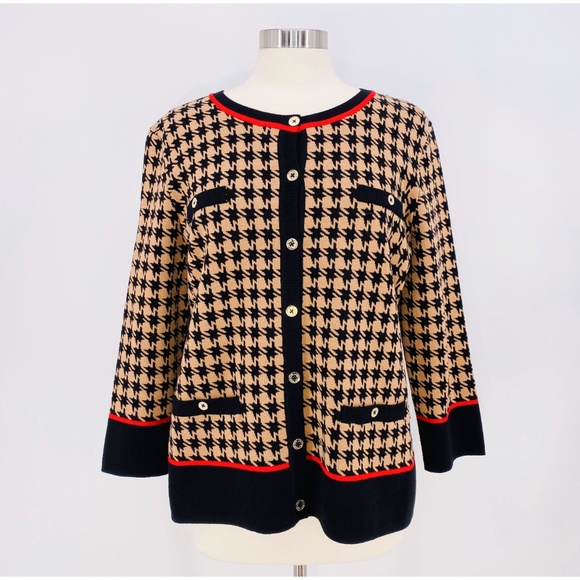 Karl Lagerfeld Sweaters - Karl Lagerfeld Tan/Black Houndstooth Cardigan